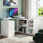Bureau d'Angle Blanc avec Rangements - Configuration en L pour Télétravail et Home Office