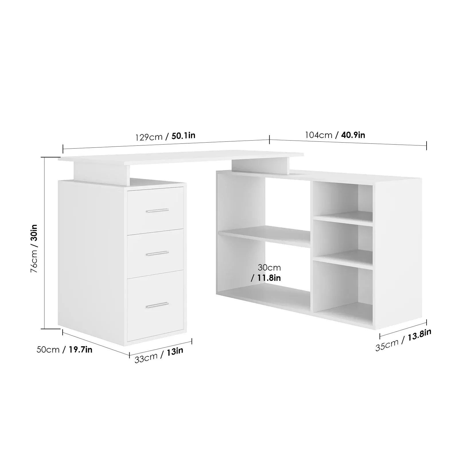 Bureau d'Angle Blanc avec Rangements - Configuration en L pour Télétravail et Home Office