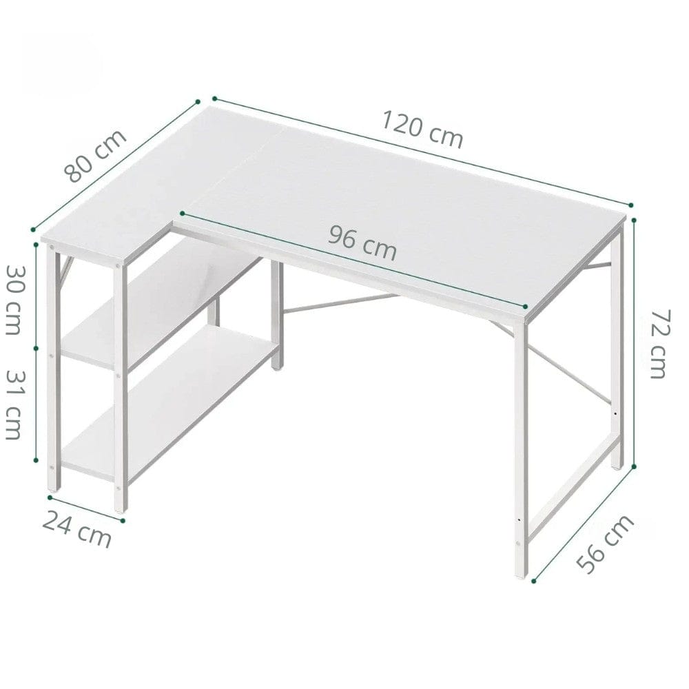 Bureau d'Angle en L 120 cm avec Étagères de Rangement Intégrées - Station de Travail Moderne 120cm pour Home Office
