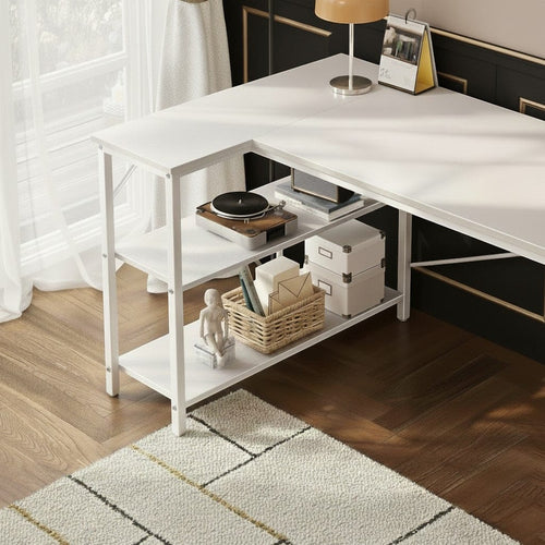 Bureau d'Angle en L 120 cm avec Étagères de Rangement Intégrées - Station de Travail Moderne 120cm pour Home Office