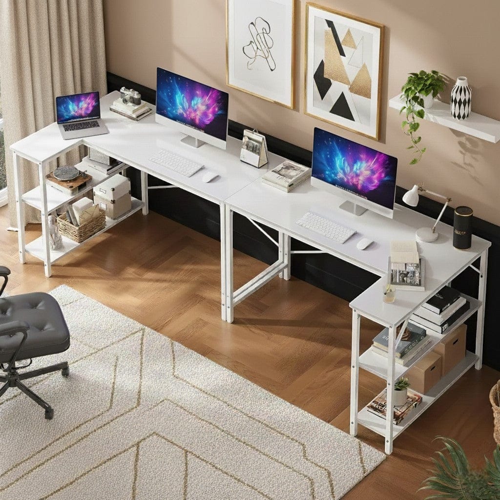 Bureau d'Angle en L 120 cm avec Étagères de Rangement Intégrées - Station de Travail Moderne 120cm pour Home Office