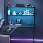 Bureau d'Angle en L 148 cm avec Éclairage LED RGB et Rangements Intégrés