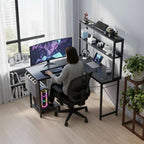 Bureau d'Angle en L 148 cm avec Éclairage LED RGB et Rangements Intégrés