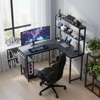 Bureau d'Angle en L 148 cm avec Éclairage LED RGB et Rangements Intégrés