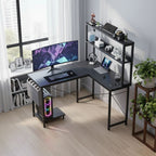 Bureau d'Angle en L 148 cm avec Éclairage LED RGB et Rangements Intégrés