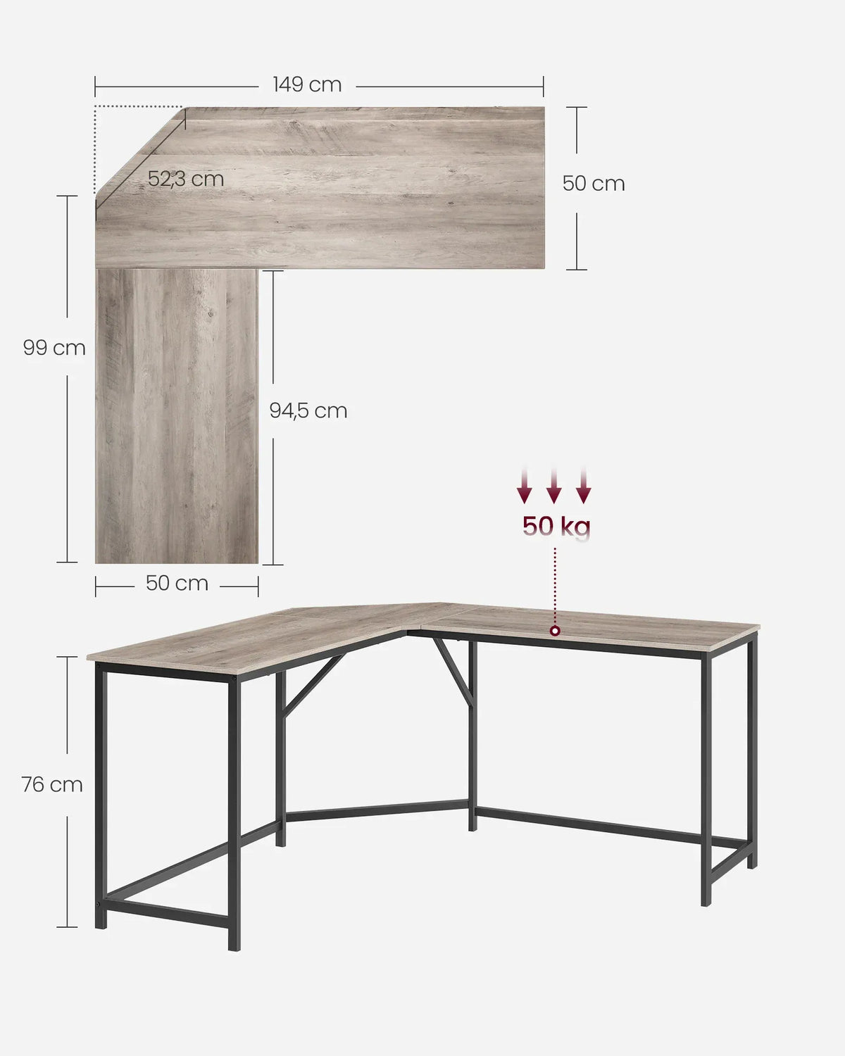 Bureau d'Angle en L 149x149 cm - Station de Travail Gain d'Espace pour Home Office