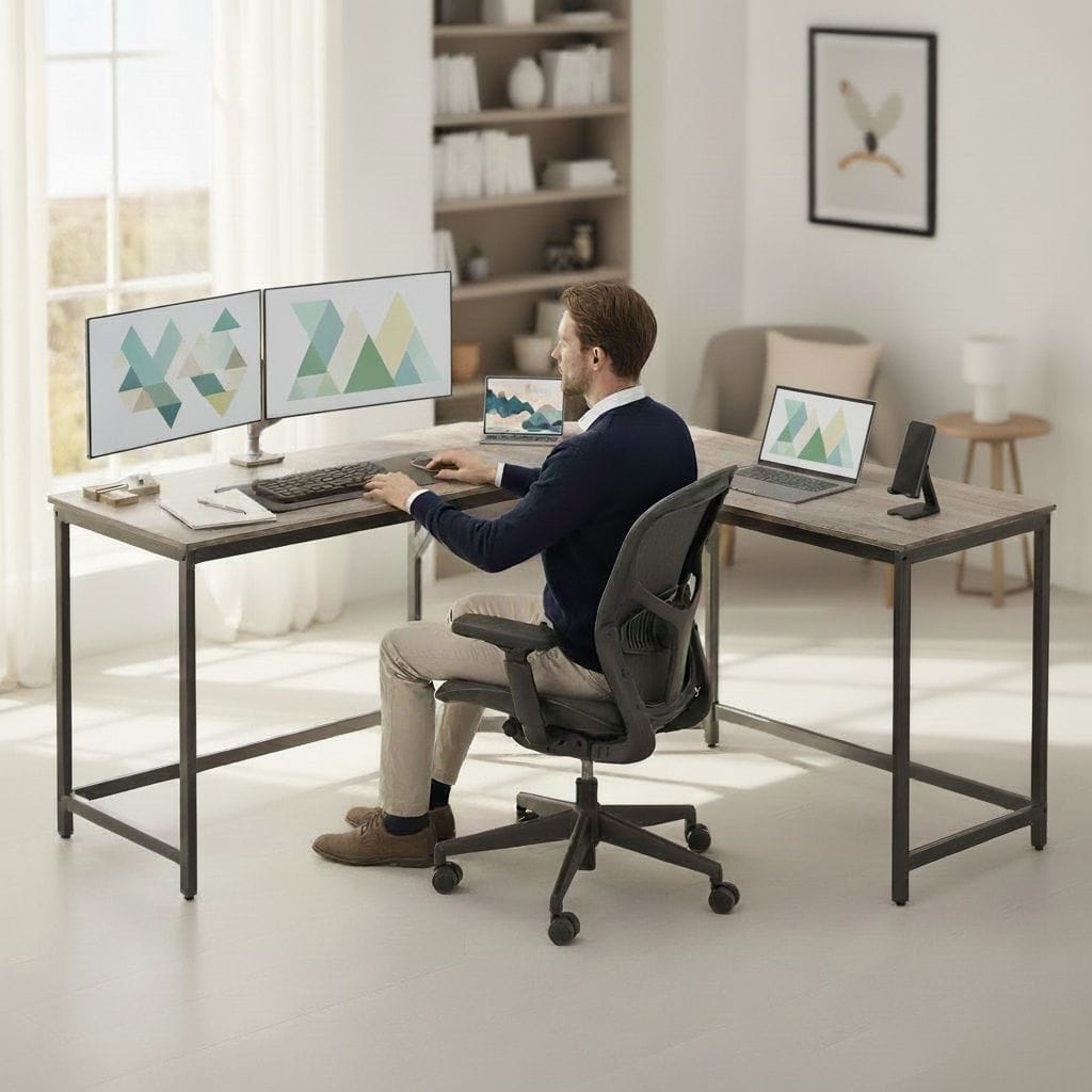 Bureau d'Angle en L 149x149 cm - Station de Travail Gain d'Espace pour Home Office