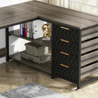 Bureau d'Angle en L 150 cm avec Rangements et Tiroirs Intégrés