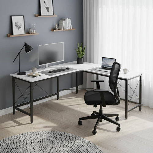 Bureau d'Angle en L 150x150 cm - Structure Métallique Renforcée