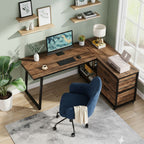 Bureau d'Angle en L avec 3 Tiroirs et Étagères - Station de Travail Industrielle 135 cm