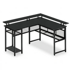 Bureau d'angle gaming L-Tech 136 noir mat en position centrale isolé sur fond blanc style studio.