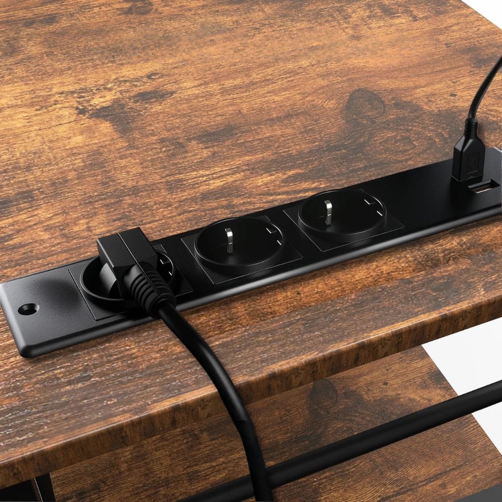 Bureau d'Angle Industriel 140/230 cm avec Rangements et Hub Électrique Intégré