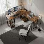 Bureau d'Angle Industriel 140/230 cm avec Rangements et Hub Électrique Intégré