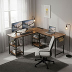 Bureau d'Angle Industriel 140/230 cm avec Rangements et Hub Électrique Intégré
