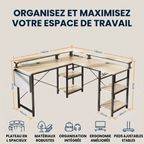 Schéma technique et dimensions exactes en centimètres du bureau d'angle Kave.