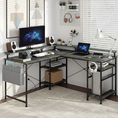 Bureau d'Angle Modulable avec LED RGB et Multiprise Intégrée - Configuration Gaming et Télétravail