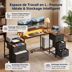 Espace de travail optimisé avec double écran et rangement sectorisé sur le bureau en L Volta