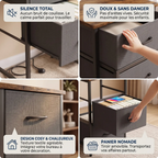 Zoom sur les tiroirs amovibles en tissu silencieux et sans danger du bureau Volta