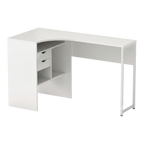 Bureau d'angle blanc avec rangements Kallisto présenté de face sur fond blanc neutre.