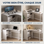 Infographie des 4 configurations du bureau d'angle Kallisto : gaming, pro, compact et scandinave.