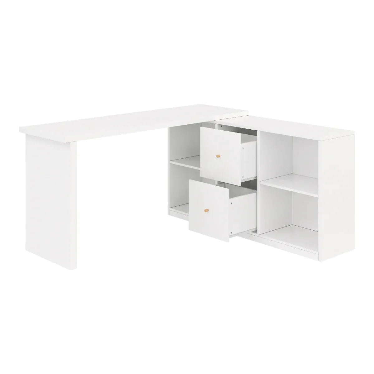Bureau d'angle Vertigo blanc de style studio photo sur fond blanc épuré