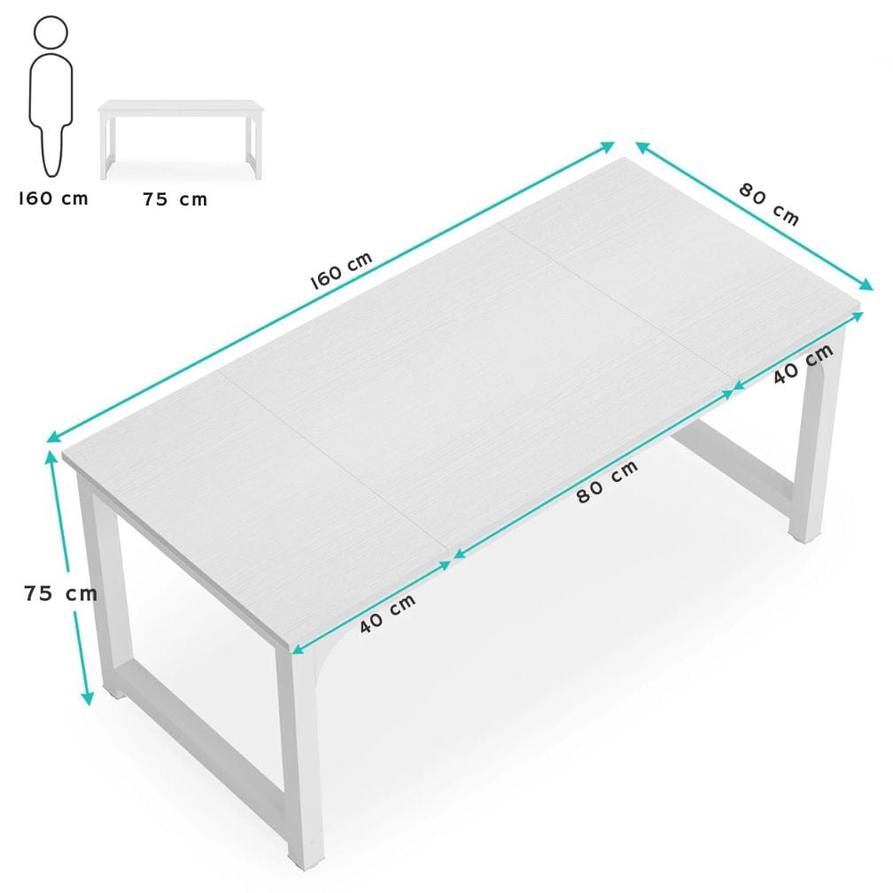 Bureau en Bois Blanc 160 cm - Station de Travail Professionnelle avec Structure Métallique Renforcée