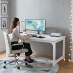 Bureau en Bois Blanc 160 cm - Station de Travail Professionnelle avec Structure Métallique Renforcée