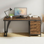 Bureau en Bois Industriel avec 3 Tiroirs Réversibles 150 cm