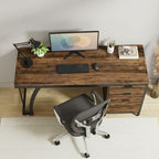 Bureau en Bois Industriel avec 3 Tiroirs Réversibles 150 cm