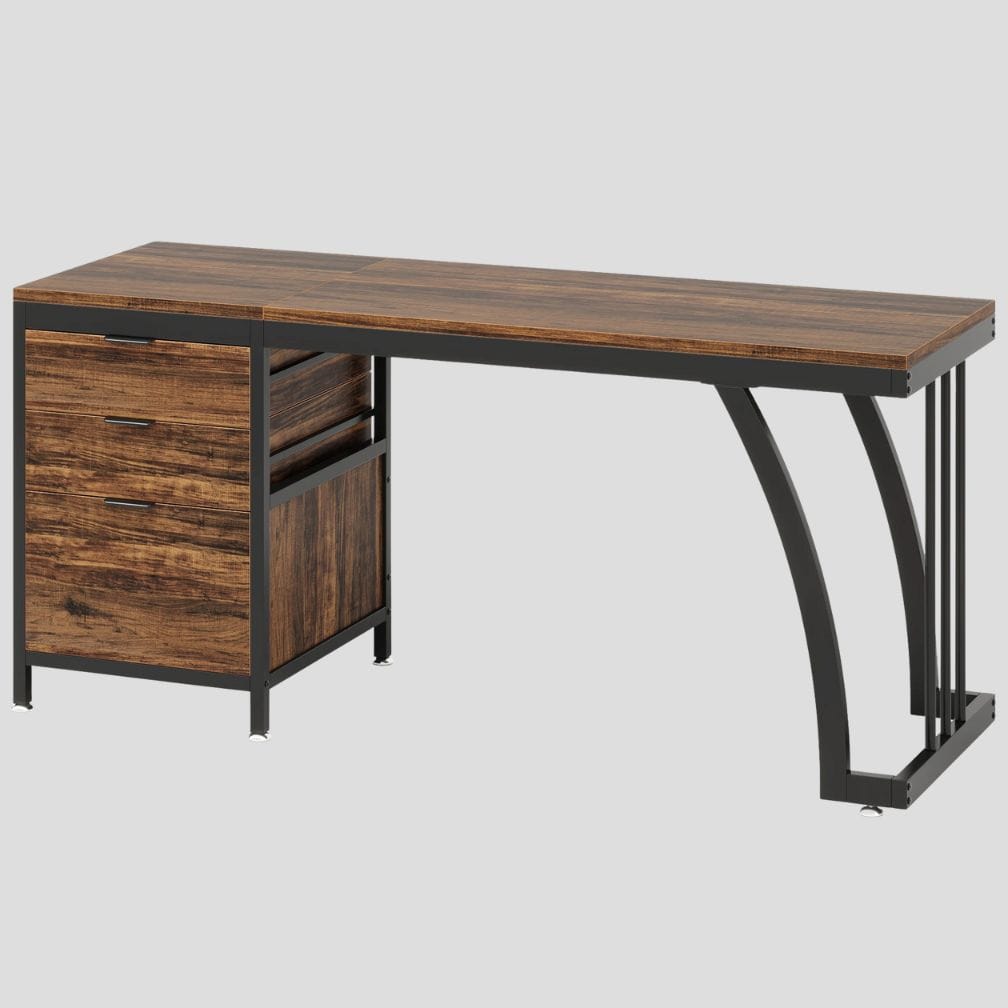Bureau en Bois Industriel avec 3 Tiroirs Réversibles 150 cm