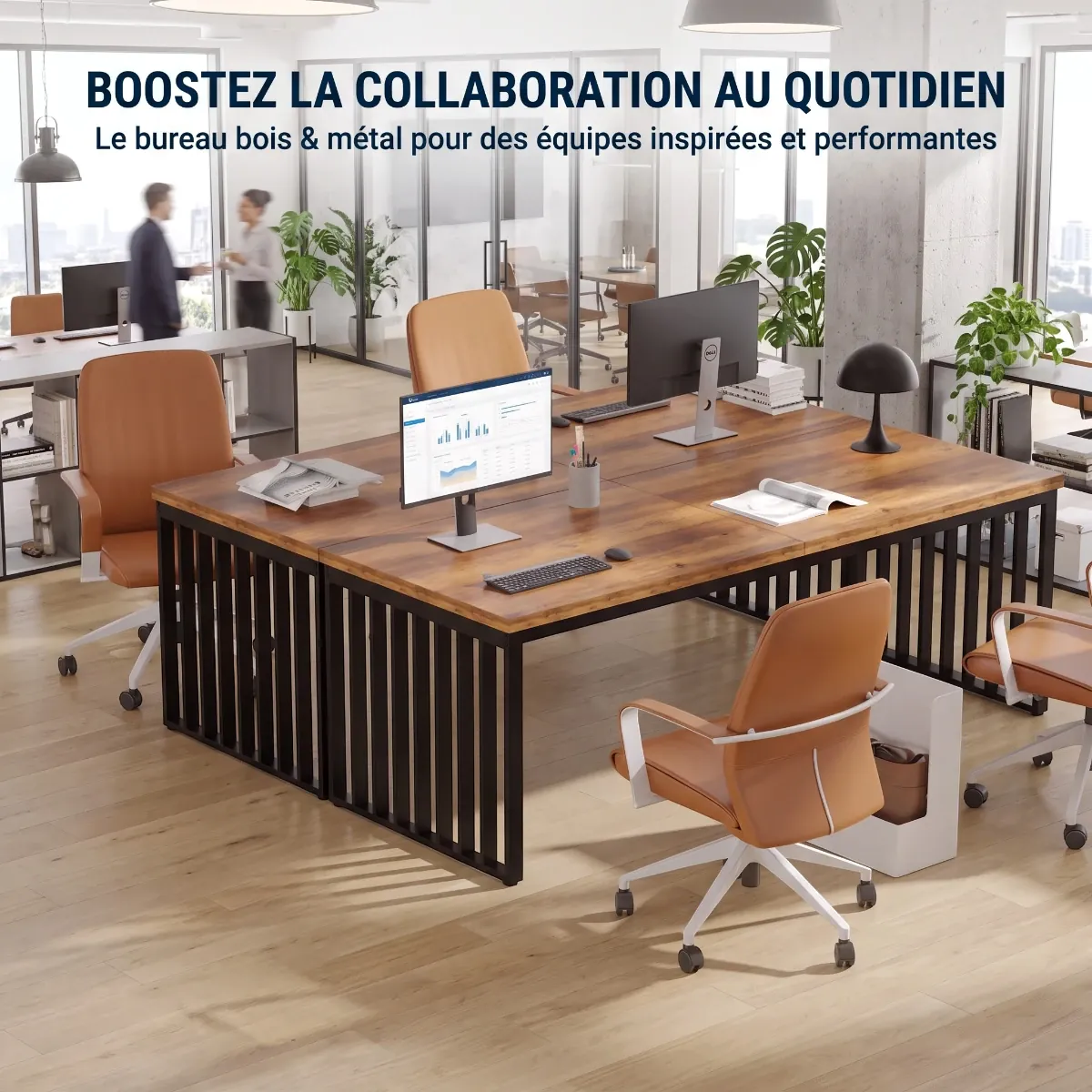 Configuration en open space professionnel du bureau en bois LignaTandem