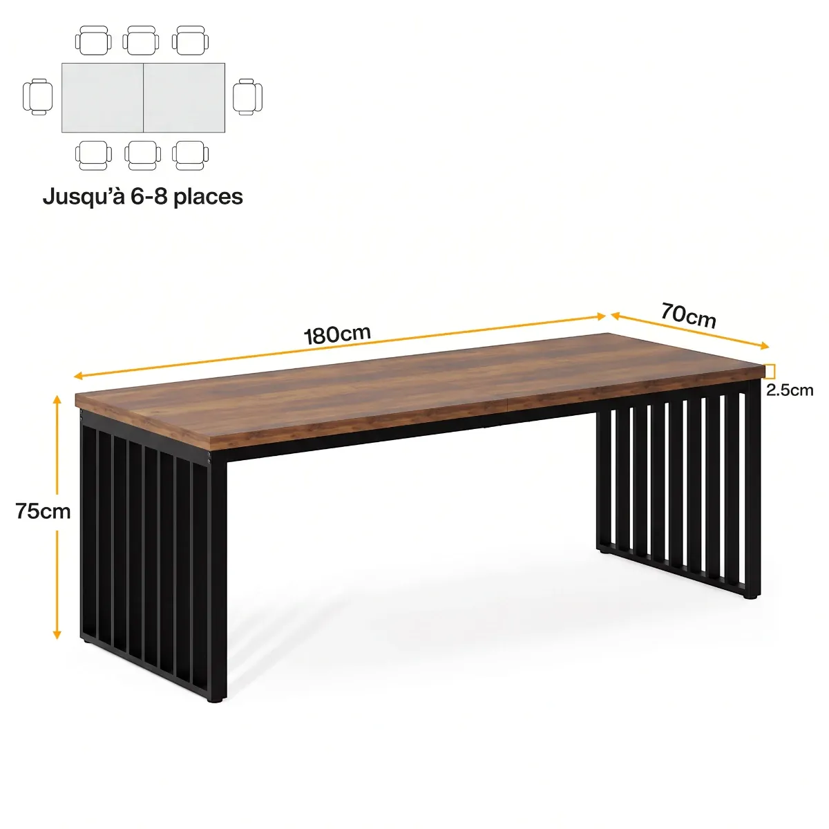 Schéma technique et dimensions du bureau en bois LignaTandem