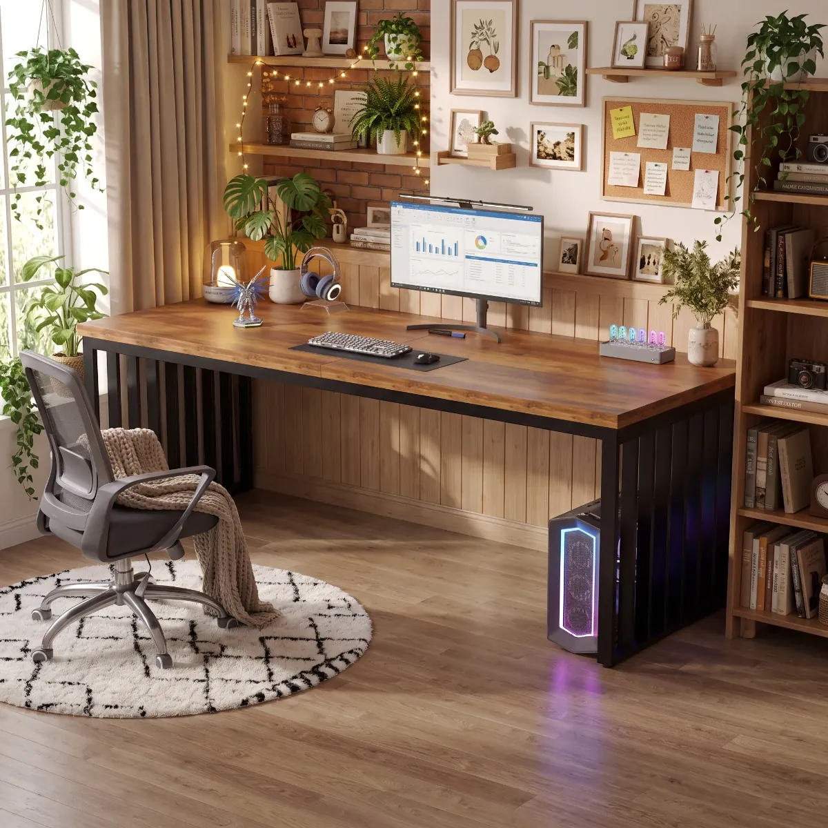 Aménagement chaleureux et cosy avec le bureau en bois LignaTandem