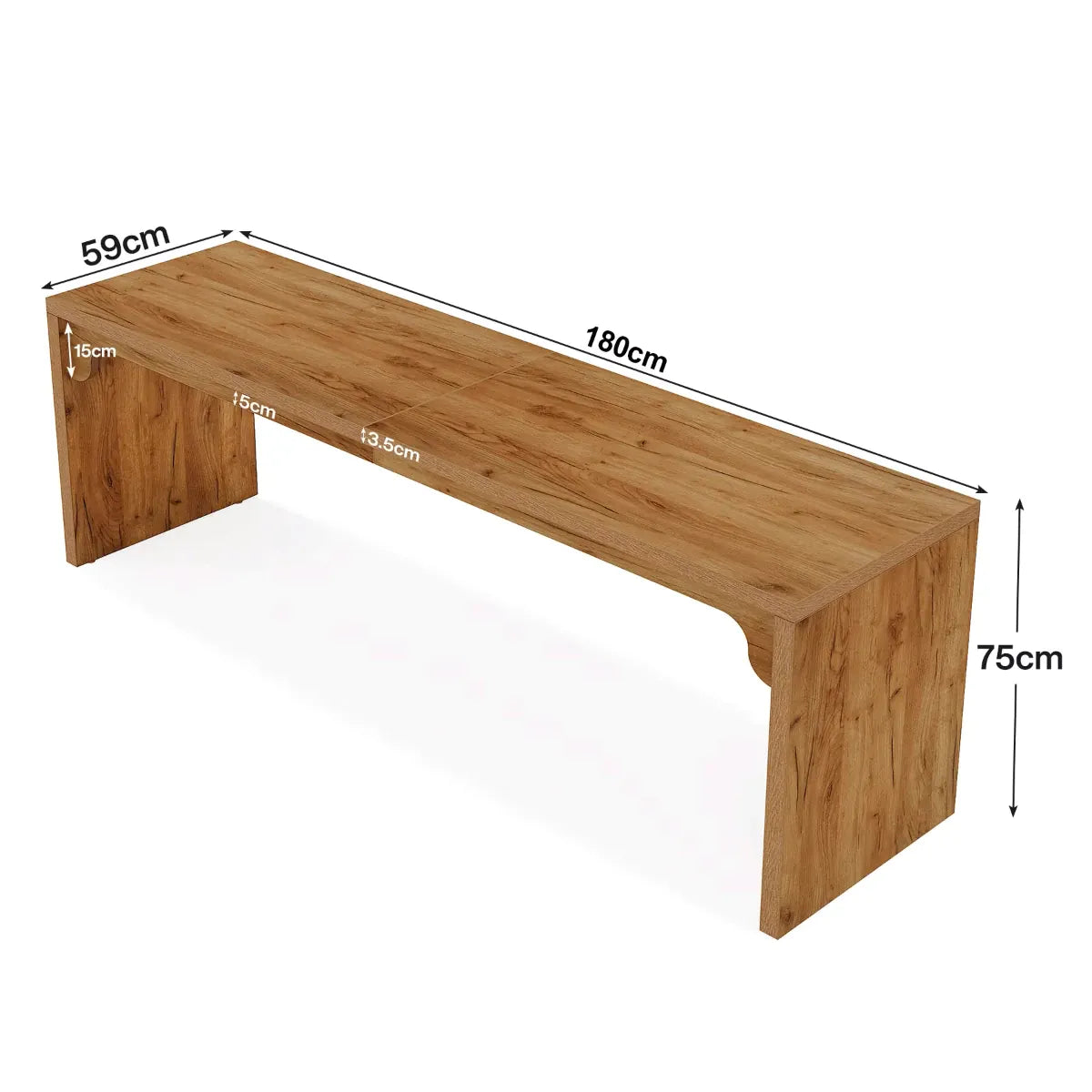 Schéma technique et dimensions exactes du bureau en bois Lignum Duo 180 x 59 x 75 cm