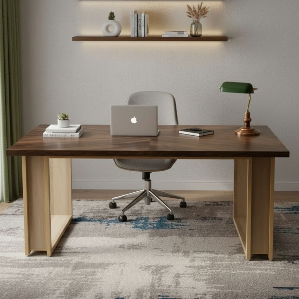 Bureau en Bois Massif 160 cm - Station de Travail Moderne avec Structure en Luge