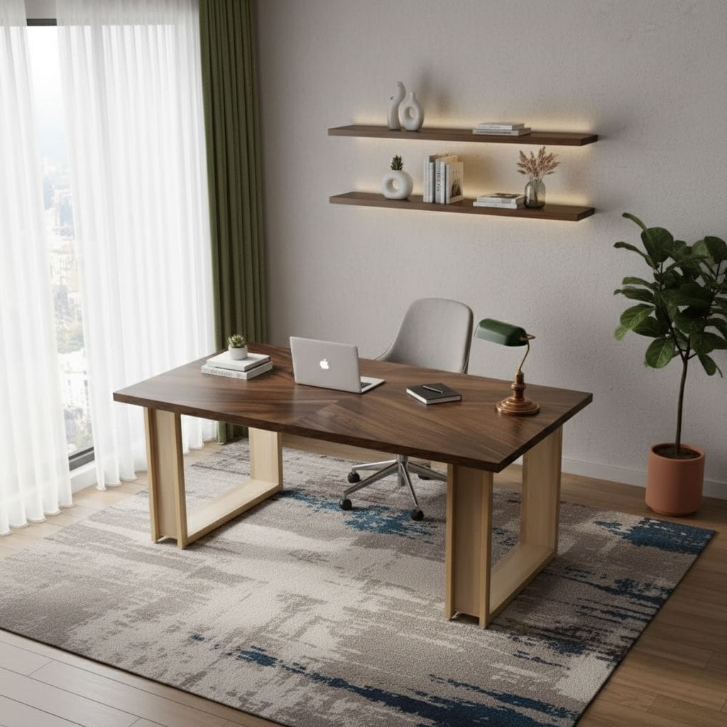 Bureau en Bois Massif 160 cm - Station de Travail Moderne avec Structure en Luge