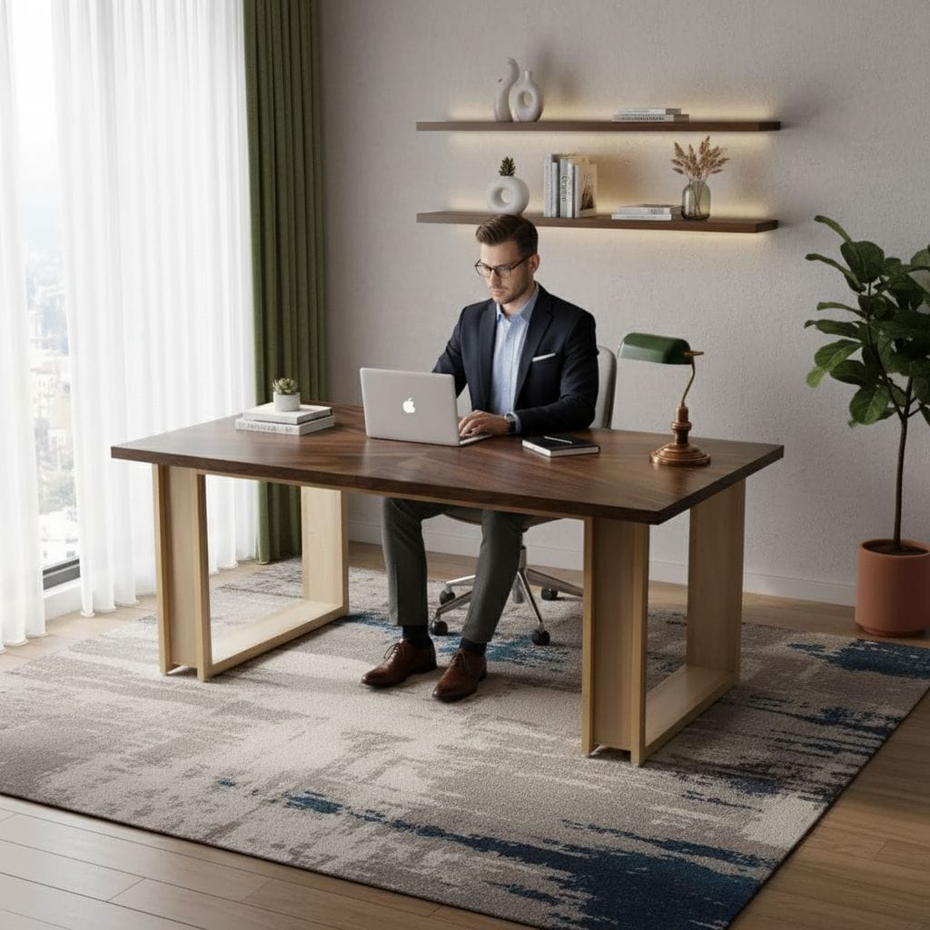 Bureau en Bois Massif 160 cm - Station de Travail Moderne avec Structure en Luge