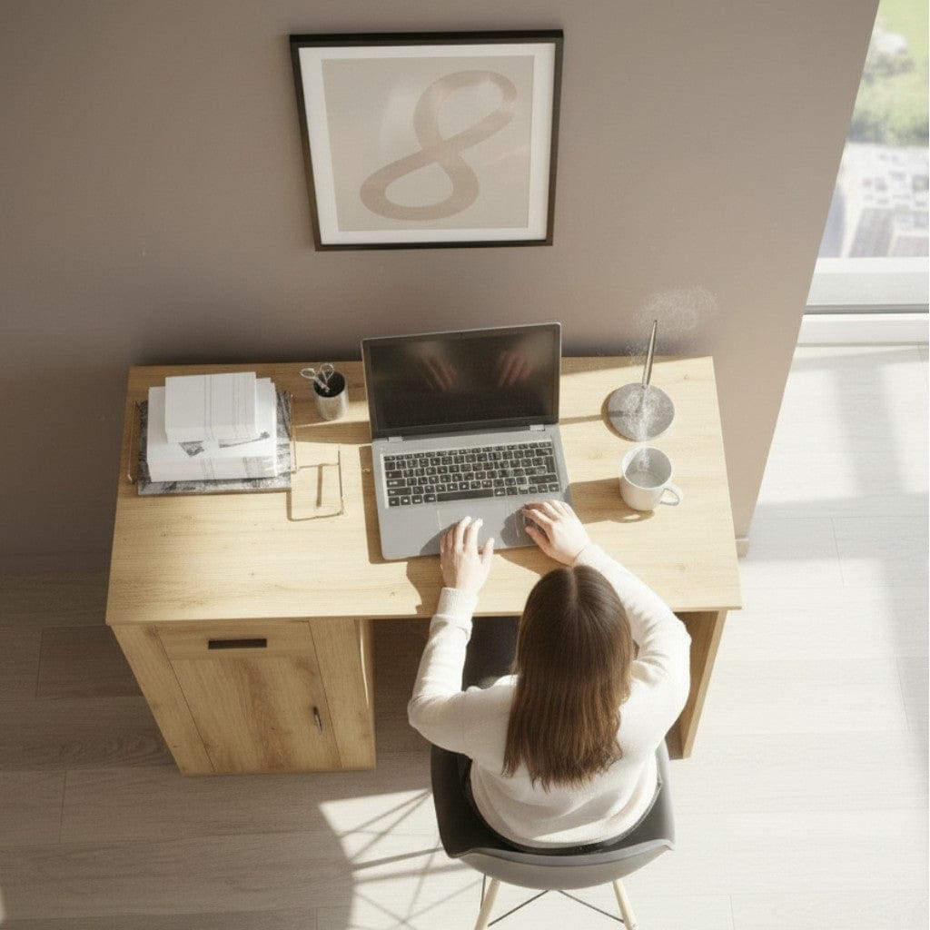 Bureau en Bois Moderne avec Rangements 100x49x75 cm - Station de Travail Chêne Artisan