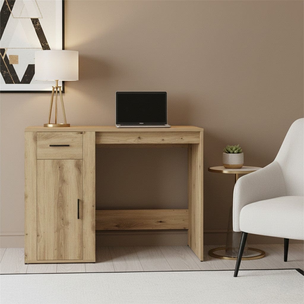 Bureau en Bois Moderne avec Rangements 100x49x75 cm - Station de Travail Chêne Artisan