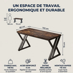 Schéma des dimensions en cm et caractéristiques techniques du bureau en bois Z-Desk