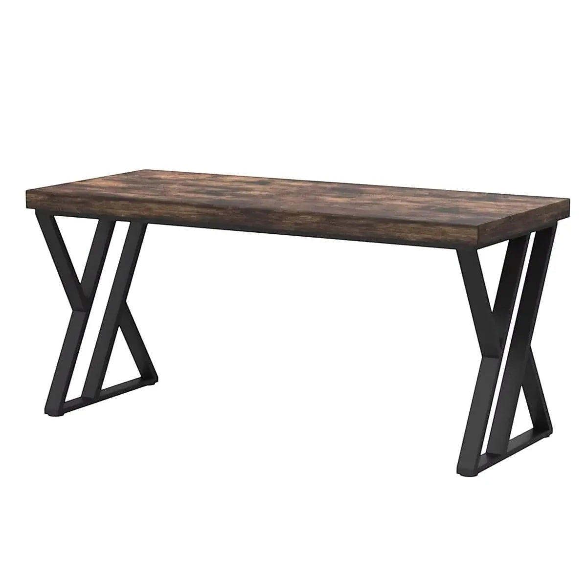 Bureau en bois Z-Desk avec plateau effet chêne foncé et piètement en acier noir sur fond blanc