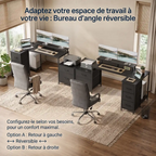 Démonstration de la configuration en L réversible gauche ou droite du bureau Volta