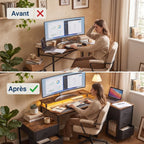 Comparatif avant après montrant l'amélioration de la posture grâce au bureau en L Volta