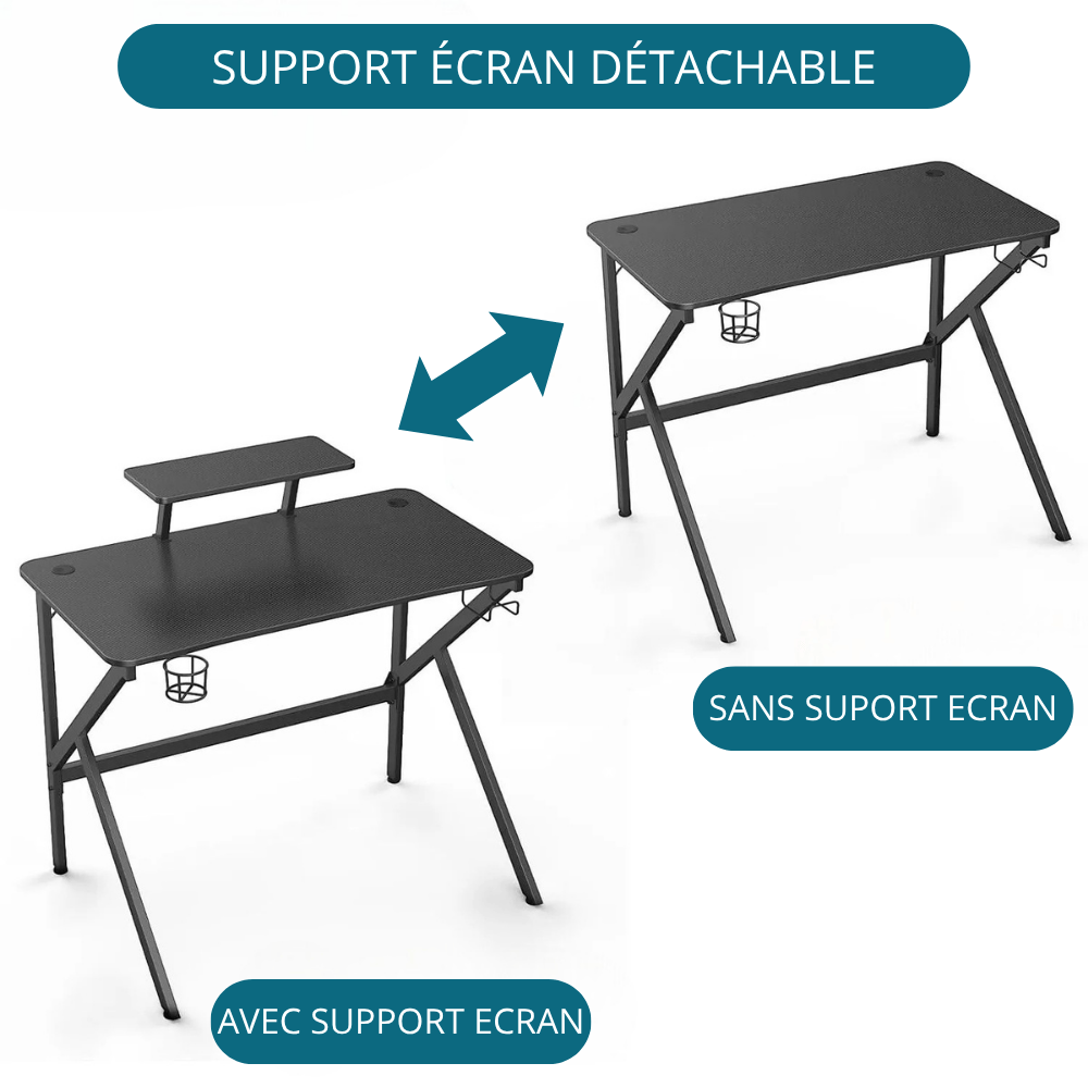 Bureau Gaming Ergonomique avec Support Moniteur Amovible - 100cm