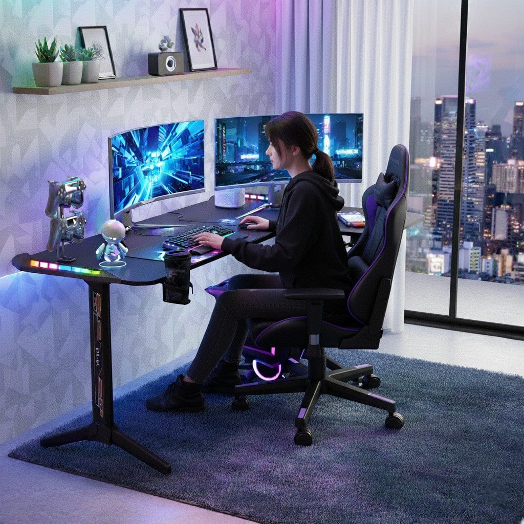 Bureau Gaming LED en L - Configuration Ergonomique avec Éclairage RGB 162cm