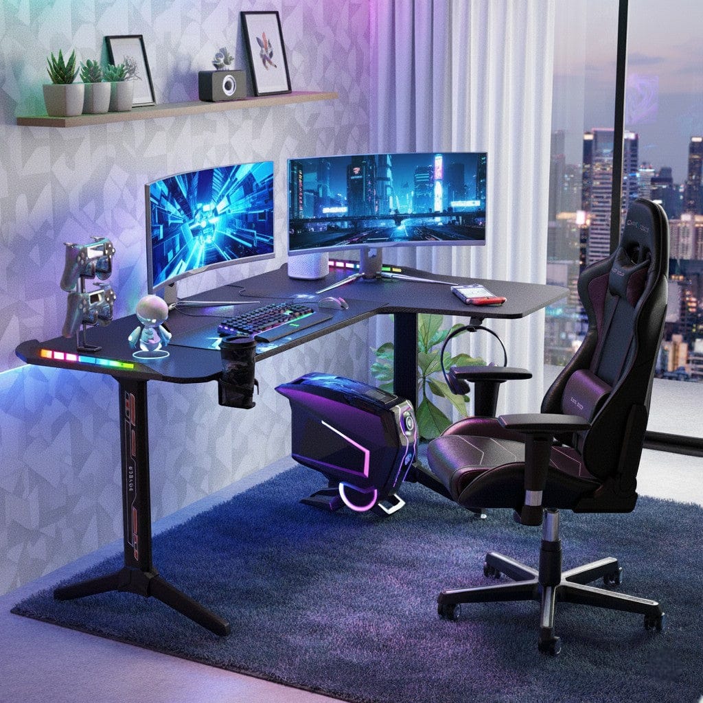 Bureau Gaming LED en L - Configuration Ergonomique avec Éclairage RGB 162cm