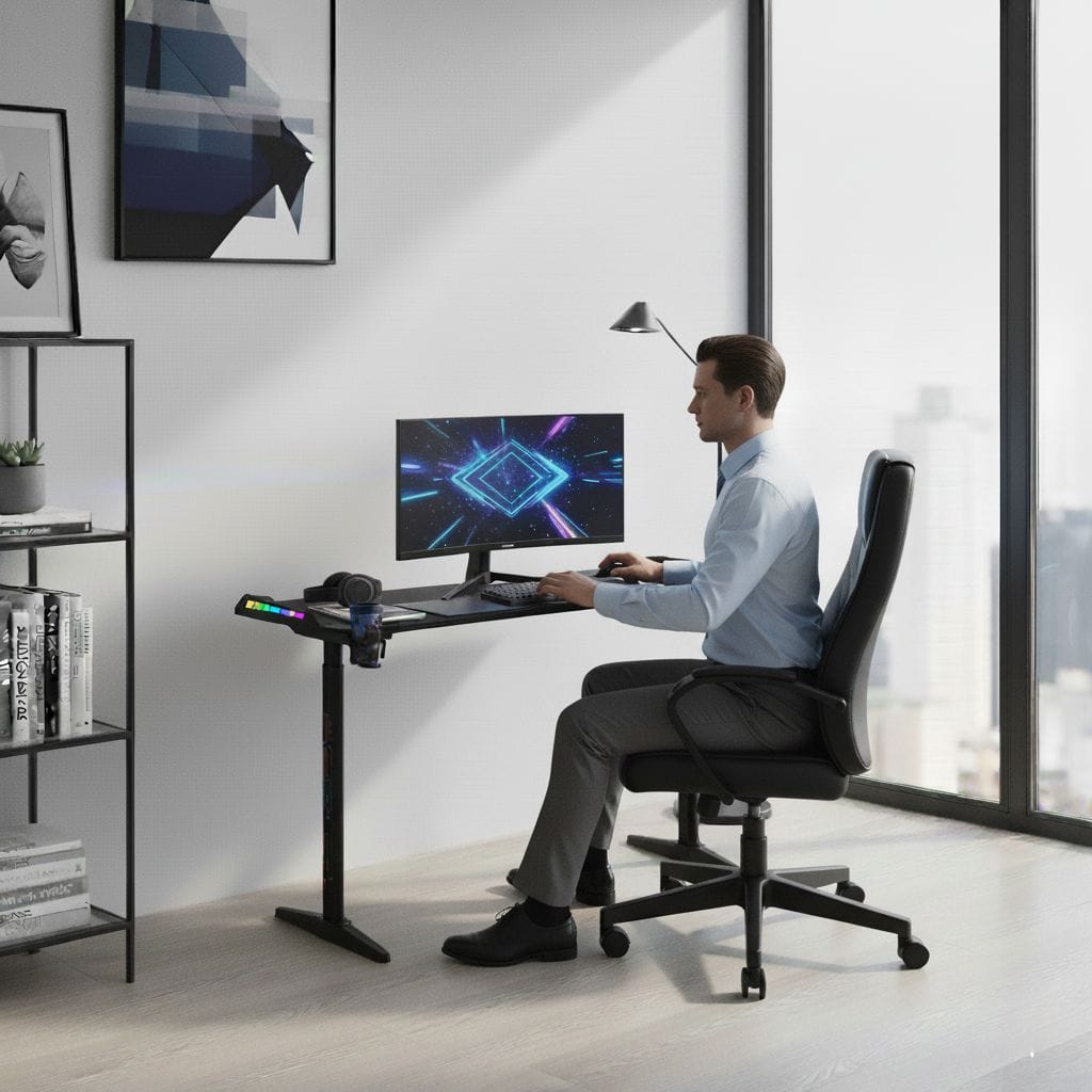 Bureau Gaming LED Réglable en Hauteur - Station de Travail Ergonomique RGB