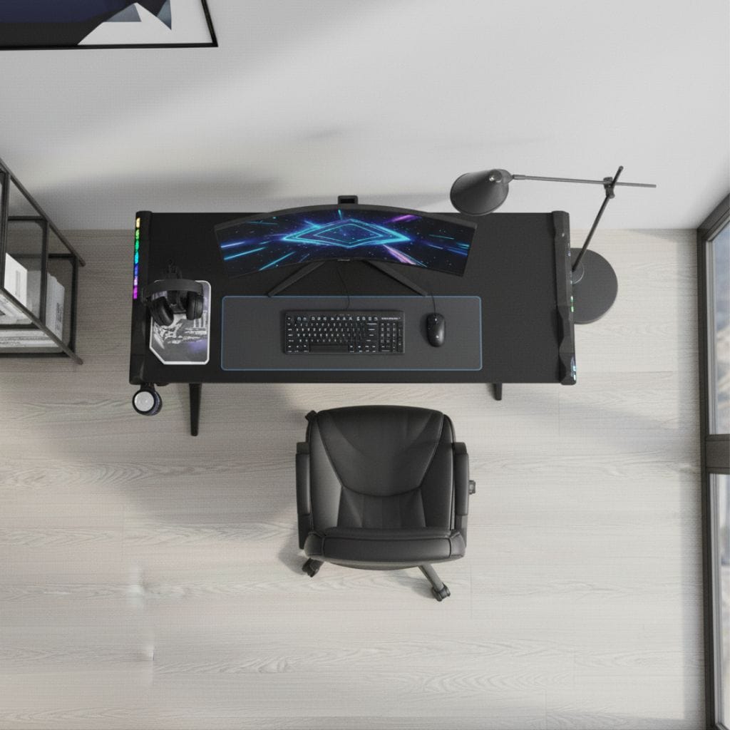 Bureau Gaming LED Réglable en Hauteur - Station de Travail Ergonomique RGB