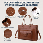 Zoom sur le cuir PU imperméable et les détails de protection du cabas ordinateur femme Duora