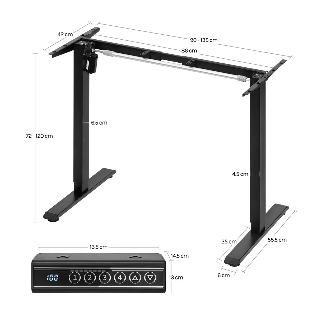 Cadre Bureau Assis Debout Électrique Réglable en Hauteur avec Port USB (livré sans table)